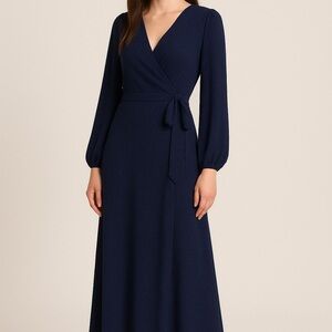 Ralph Lauren Sparkle Faux Wrap Maxi Dress in Navy Sz 6 Long Sleeve Formal Wear